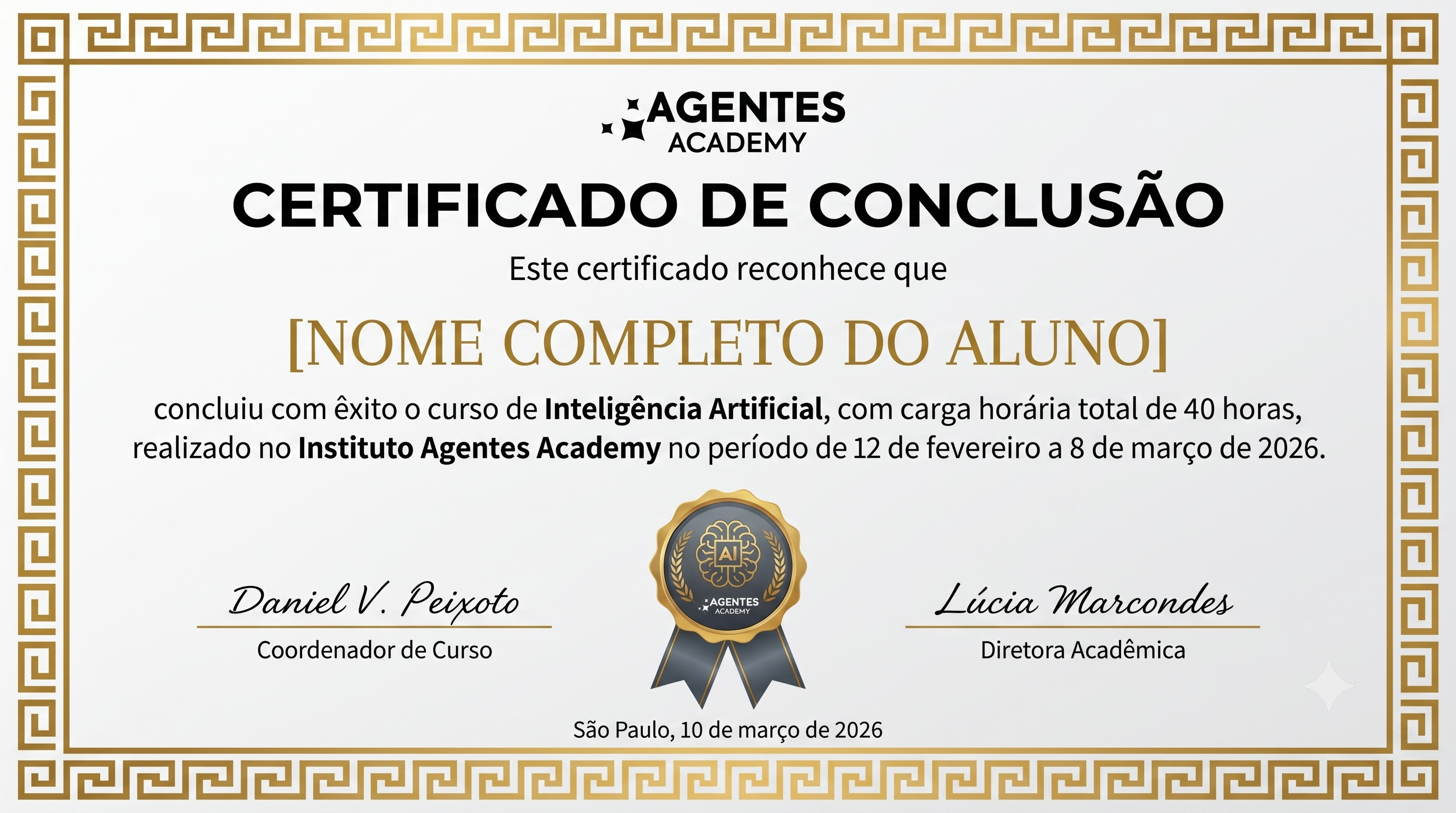 Modelo do certificado do Curso Online de Inteligência Artificial